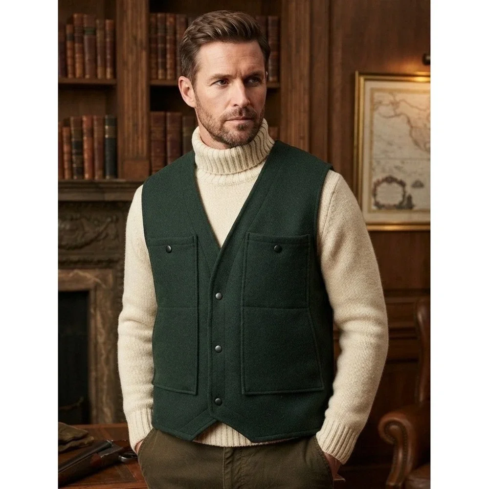 Vintage Orvis Wool Snap Front Sporting Vest Mens XL Green Fishing Made in Canada